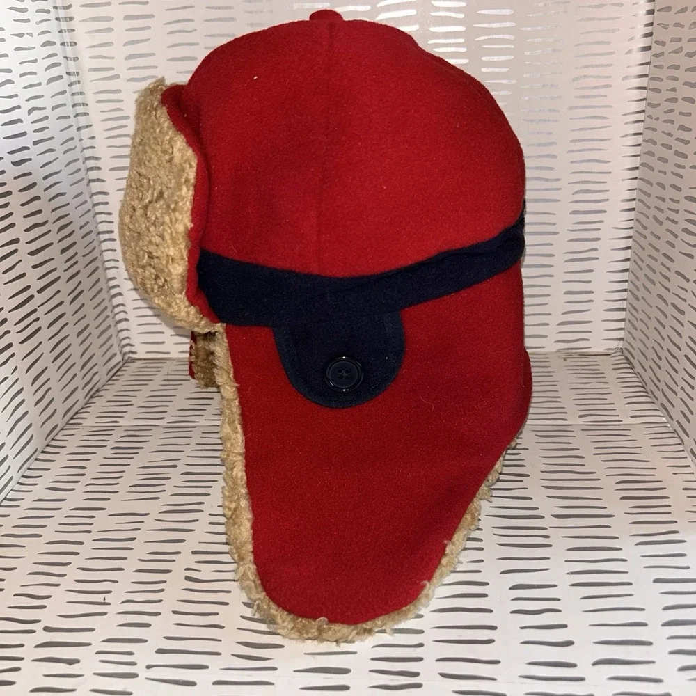 GapKids Red Fleece Faux Shearling Trapper Hat L/XL Boys Girls Winter Warm Navy